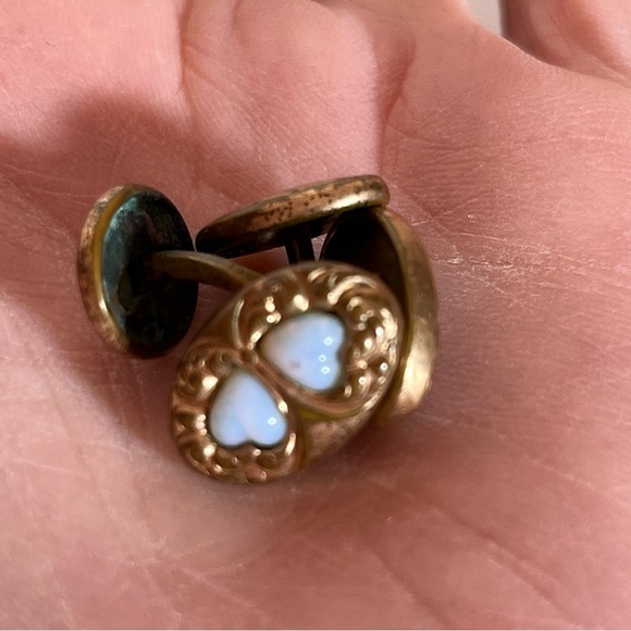 Antique Victorian Rolled Rose Gold Art deco double Opal Heart Cuff links - Picture 16 of 16